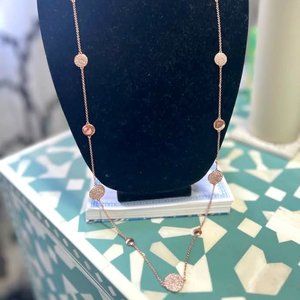 NWT Carolee Summer Fun 40" Rose Gold Pave Disk Necklace